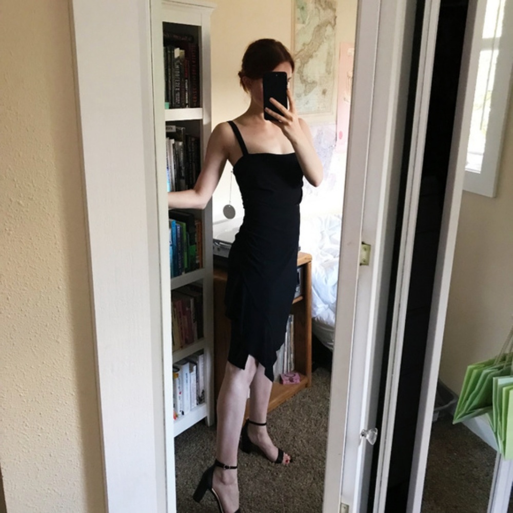 Clover & Sloane Crystal Crepe Ruffle Ruched Dress